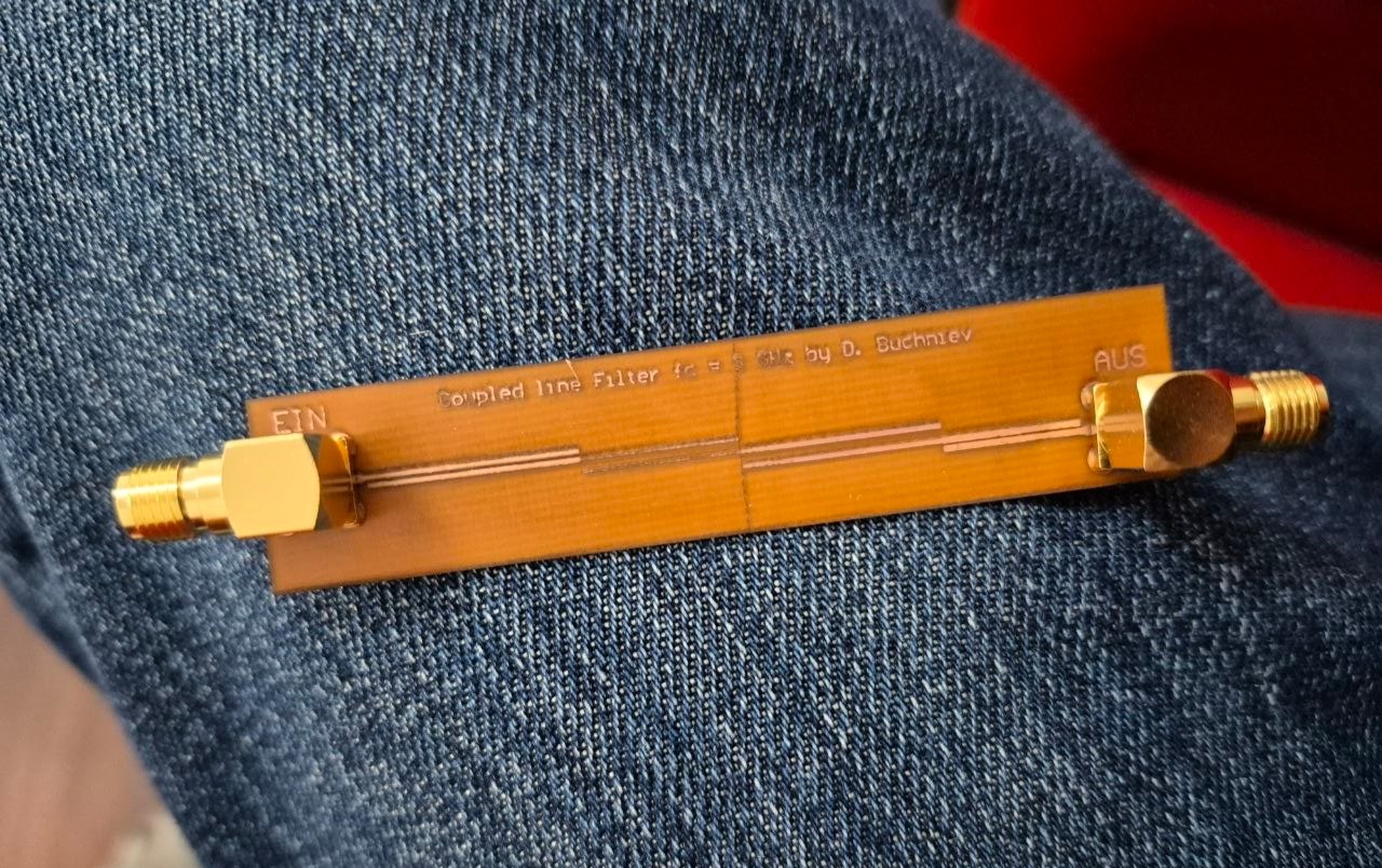 Fabricated 3 GHz coupled-line filter produced on an LPKF prototyping system