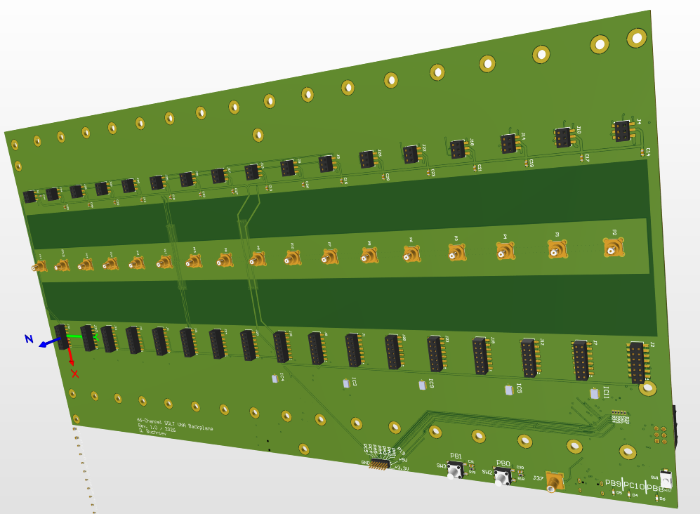 66-channel SOLT backplane PCB render