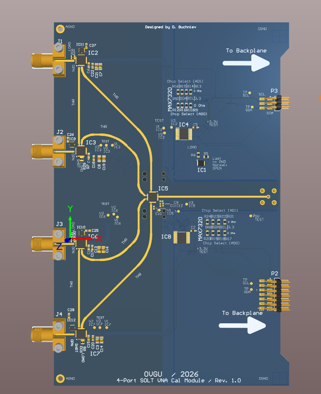 4-port SOLT VNA calibration module PCB render